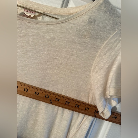 SUNDANCE Sz SMALL Ivory Linen Sheer Floral Lace Short Sleeve T Shirt Romantic - Picture 6 of 9